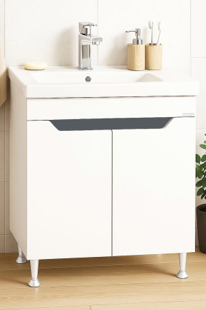 Mobilier Baie - Set Baza front MDF si Lavoar seria 756, 70 cm, alb + antracit