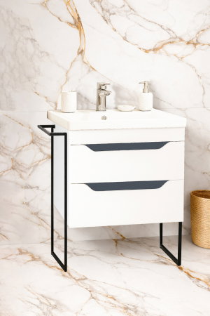 Mobilier Baie - Set Baza front MDF si Lavoar seria 756, cu sertare, cadru metalic, 60 cm, alb + antracit