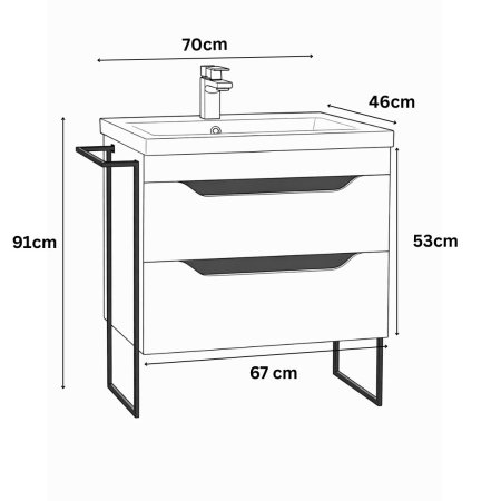 Set Baza front MDF si Lavoar seria 756, cu sertare, cadru metalic, 70 cm, alb + antracit [6]