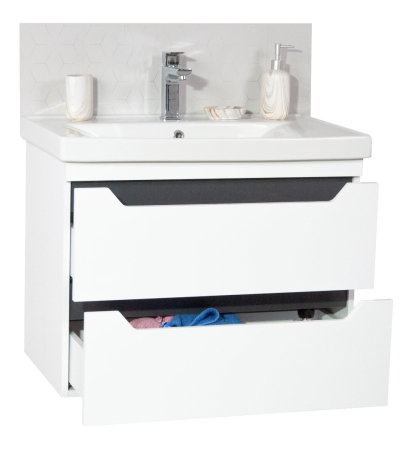 Produs în România - Set Baza front MDF si Lavoar seria 756, cu sertare, cadru metalic, 70 cm, alb + antracit