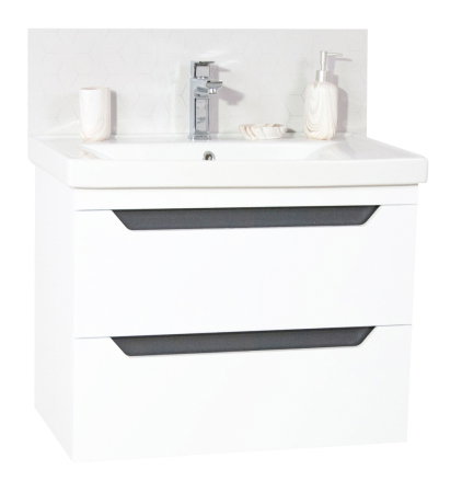 Produs în România - Set Baza front MDF si Lavoar seria 756, cu sertare, cadru metalic, 70 cm, alb + antracit