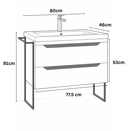 Set Baza front MDF si Lavoar seria 756, cu sertare, cadru metalic, 80 cm, alb + antracit [6]