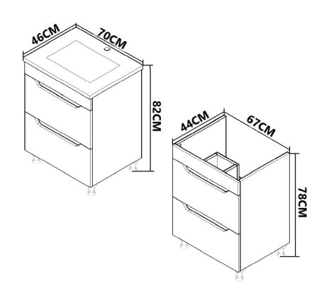 Set Baza front MDF si Lavoar seria 756, cu sertare, 70 cm, alb + antracit [6]