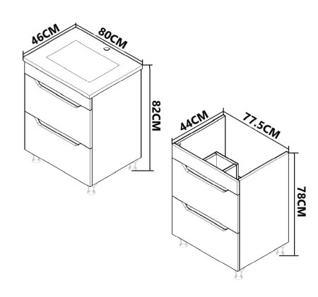Set Baza front MDF si Lavoar seria 756, cu sertare, 80 cm, alb + antracit [6]