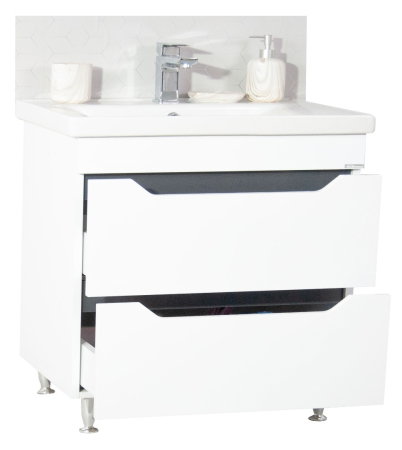 Mobilier Baie - Set Baza front MDF si Lavoar seria 756, cu sertare, 80 cm, alb + antracit