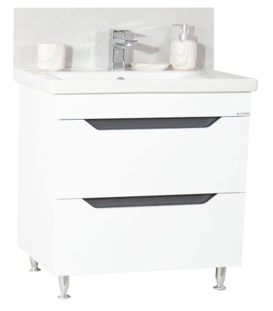 Mobilier Baie - Set Baza front MDF si Lavoar seria 756, cu sertare, 80 cm, alb + antracit