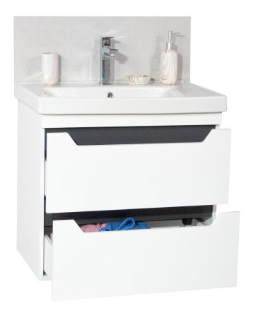 Mobilier Baie - Set Baza front MDF si Lavoar seria 756, suspendata, cu sertare, 60 cm, alb + antracit