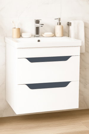 Mobilier Baie - Set Baza front MDF si Lavoar seria 756, suspendata, cu sertare, 60 cm, alb + antracit