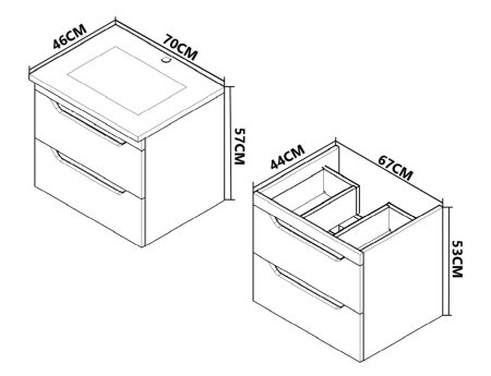 Set Baza front MDF si Lavoar seria 756, suspendata, cu sertare, 70 cm, alb + antracit [6]