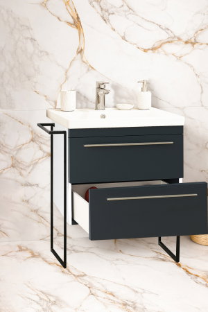 Baza cu Lavoar - Set Baza front MDF si Lavoar seria 766, cadru metalic, cu sertare, 60 cm, antracit