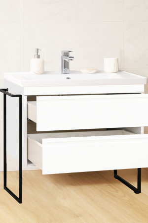 Baza cu Lavoar - Set Baza front MDF si Lavoar seria 786, cadru metalic, cu sertare, 100 cm, alb