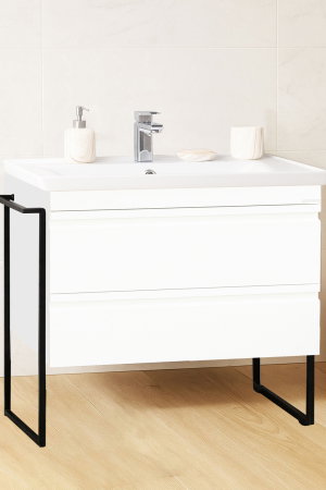 Baza cu Lavoar - Set Baza front MDF si Lavoar seria 786, cadru metalic, cu sertare, 100 cm, alb
