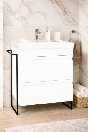 Baza cu Lavoar - Set Baza front MDF si Lavoar seria 786, cadru metalic, cu sertare, 60 cm, alb