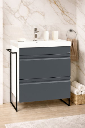 Baza cu Lavoar - Set Baza front MDF si Lavoar seria 786, cadru metalic, cu sertare, 60 cm, antracit