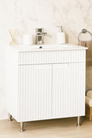 Produs în România - Set Baza front MDF si Lavoar seria 033, montat, 70 cm, alb rustic