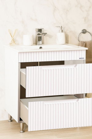 Baza cu Lavoar - Set Baza front MDF si Lavoar seria 033, cu sertare, montat, 70 cm, alb rustic