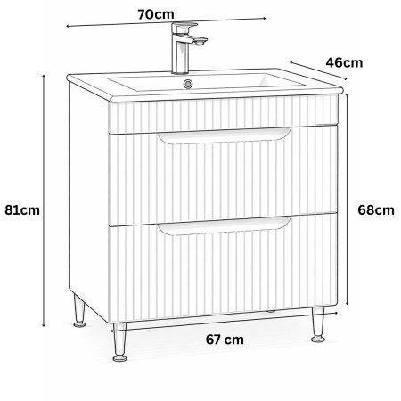 Baza cu Lavoar - Set Baza front MDF si Lavoar seria 033, cu sertare, montat, 70 cm, crem