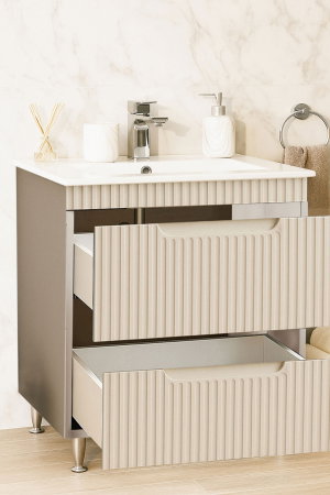 Baza cu Lavoar - Set Baza front MDF si Lavoar seria 033, cu sertare, montat, 70 cm, crem