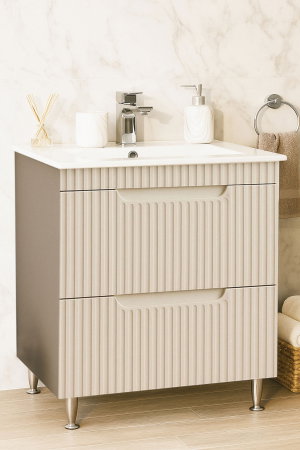 Baza cu Lavoar - Set Baza front MDF si Lavoar seria 033, cu sertare, montat, 70 cm, crem