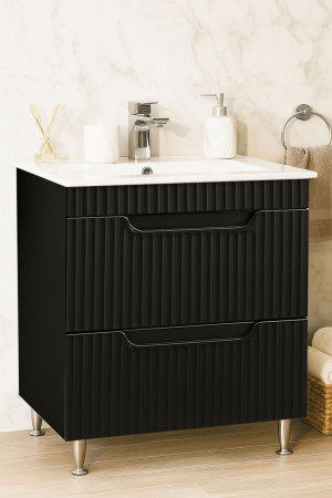 Baza cu Lavoar - Set Baza front MDF si Lavoar seria 033, cu sertare, montat, 70 cm, negru
