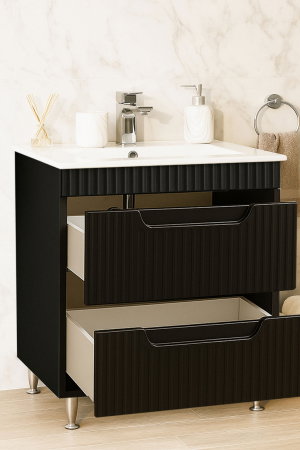 Baza cu Lavoar - Set Baza front MDF si Lavoar seria 033, cu sertare, montat, 70 cm, negru