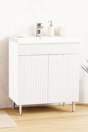 Produs în România - Set Baza front MDF si Lavoar seria 733, montat, 70 cm, alb rustic