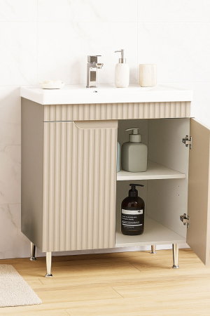 Produs în România - Set Baza front MDF si Lavoar seria 733, montat, 70 cm, crem