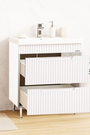 Mobilier Baie - Set Baza front MDF si Lavoar seria 733, cu sertare, montat, 70 cm, alb rustic