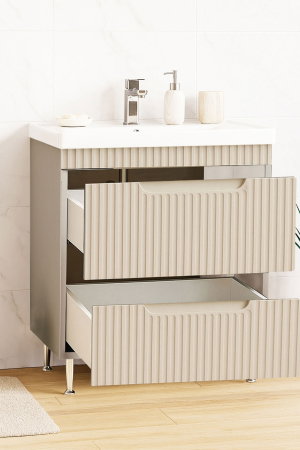 Mobilier Baie - Set Baza front MDF si Lavoar seria 733, cu sertare, montat, 70 cm, crem