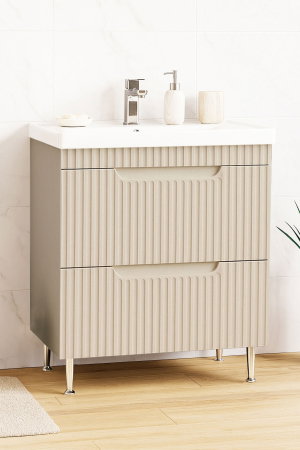 Mobilier Baie - Set Baza front MDF si Lavoar seria 733, cu sertare, montat, 70 cm, crem