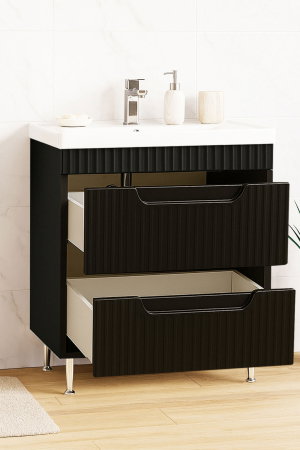 Baza cu Lavoar - Set Baza front MDF si Lavoar seria 733, cu sertare, montat, 70 cm, negru