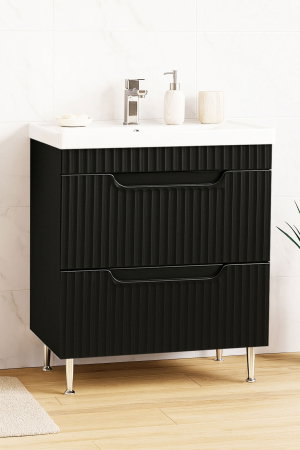 Baza cu Lavoar - Set Baza front MDF si Lavoar seria 733, cu sertare, montat, 70 cm, negru