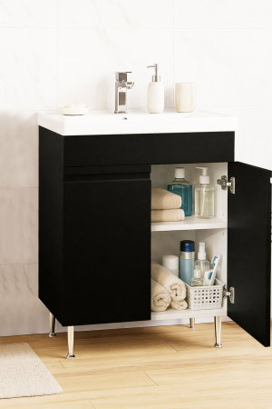 Mobilier Baie - Set Baza front MDF si Lavoar seria 786, montat, 60 cm, negru