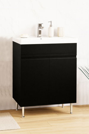 Mobilier Baie - Set Baza front MDF si Lavoar seria 786, montat, 60 cm, negru
