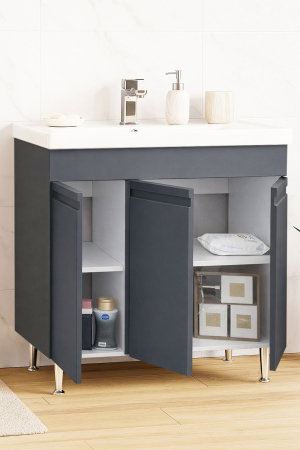 Baza cu Lavoar - Set Baza front MDF si Lavoar seria 786, montata, 80 cm, antracit