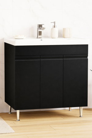 Baza cu Lavoar - Set Baza front MDF si Lavoar seria 786, montata, 80 cm, negru