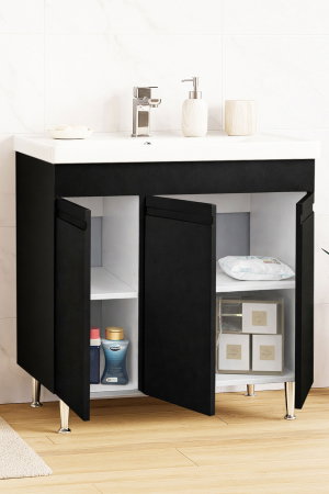 Baza cu Lavoar - Set Baza front MDF si Lavoar seria 786, montata, 80 cm, negru
