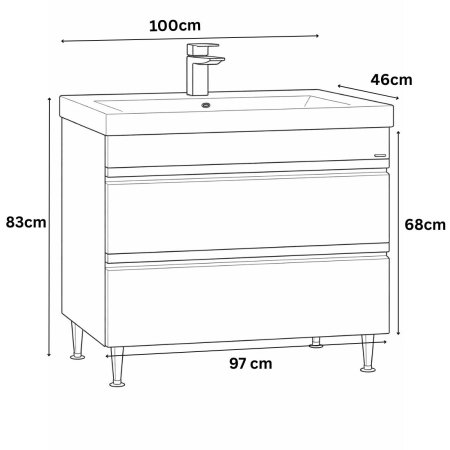 Baza cu Lavoar - Set Baza front MDF si Lavoar seria 786, cu sertare, montat, 100 cm, antracit