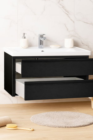 Baza cu Lavoar - Set Baza front MDF si Lavoar seria 786, suspendata, cu sertare, montata, 100 cm, negru