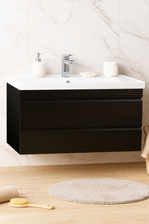 Baza cu Lavoar - Set Baza front MDF si Lavoar seria 786, suspendata, cu sertare, montata, 100 cm, negru