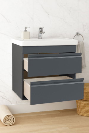 Baza cu Lavoar - Set Baza front MDF si Lavoar seria 786, suspendata, cu sertare, montat, 60 cm, antracit