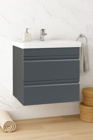 Baza cu Lavoar - Set Baza front MDF si Lavoar seria 786, suspendata, cu sertare, montat, 60 cm, antracit