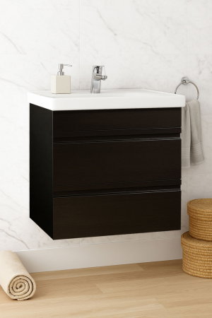 Baza cu Lavoar - Set Baza front MDF si Lavoar seria 786, suspendata, cu sertare, montat, 60 cm, negru