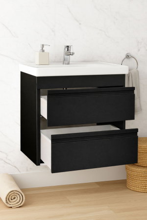 Baza cu Lavoar - Set Baza front MDF si Lavoar seria 786, suspendata, cu sertare, montat, 60 cm, negru