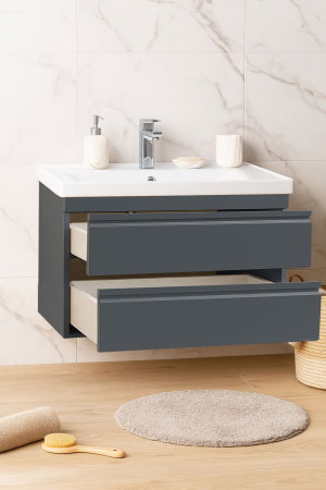 Mobilier Baie - Set Baza front MDF si Lavoar seria 786, suspendata, cu sertare, montat, 80 cm, antracit