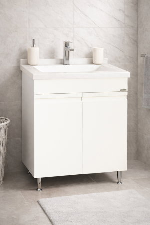 Mobilier Baie - Set Baza front MDF si Lavoar seria 886, montat, 60 cm, alb