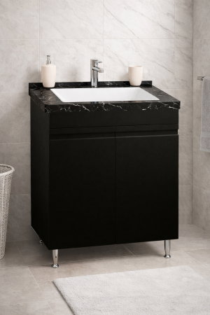 Baza cu Lavoar - Set Baza front MDF si Lavoar seria 886, montat, 60 cm, negru