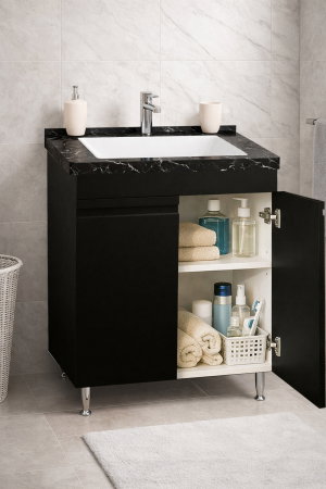 Baza cu Lavoar - Set Baza front MDF si Lavoar seria 886, montat, 60 cm, negru