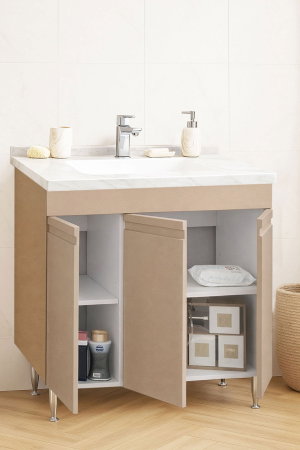 Mobilier Baie - Set Baza front MDF si Lavoar seria 886, montat, 80 cm, cappuccino