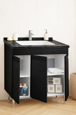 Baza cu Lavoar - Set Baza front MDF si Lavoar seria 886, montat, 80 cm, negru